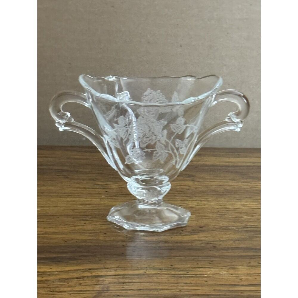Vintage 1950's Elegant‎ Heisey Sugar Bowl-Clear Etched Glass Waverly Rose Footed